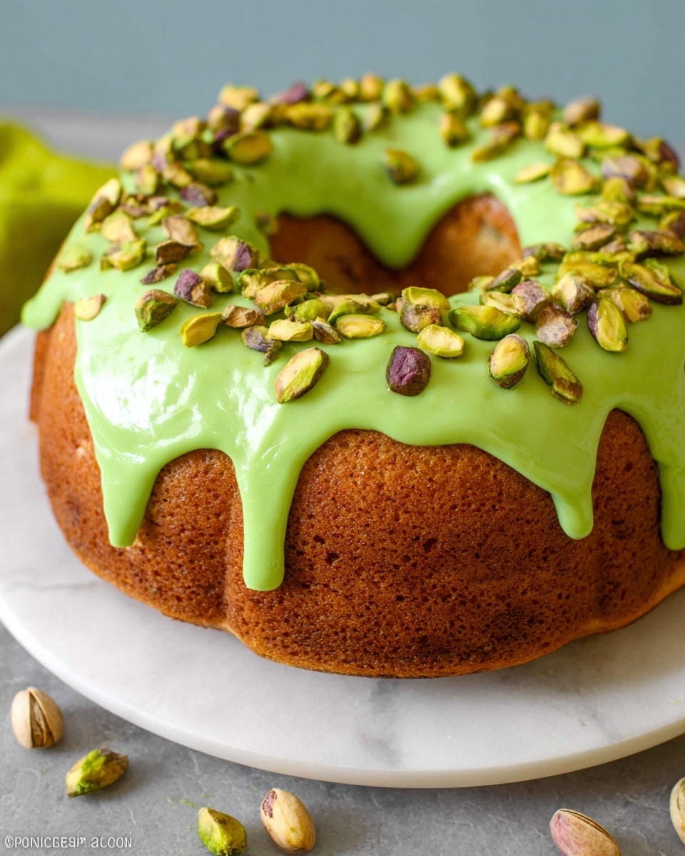 Pistachio Bundt Cake with Green Candy Melts and Cream Cheese Frosting Recipe