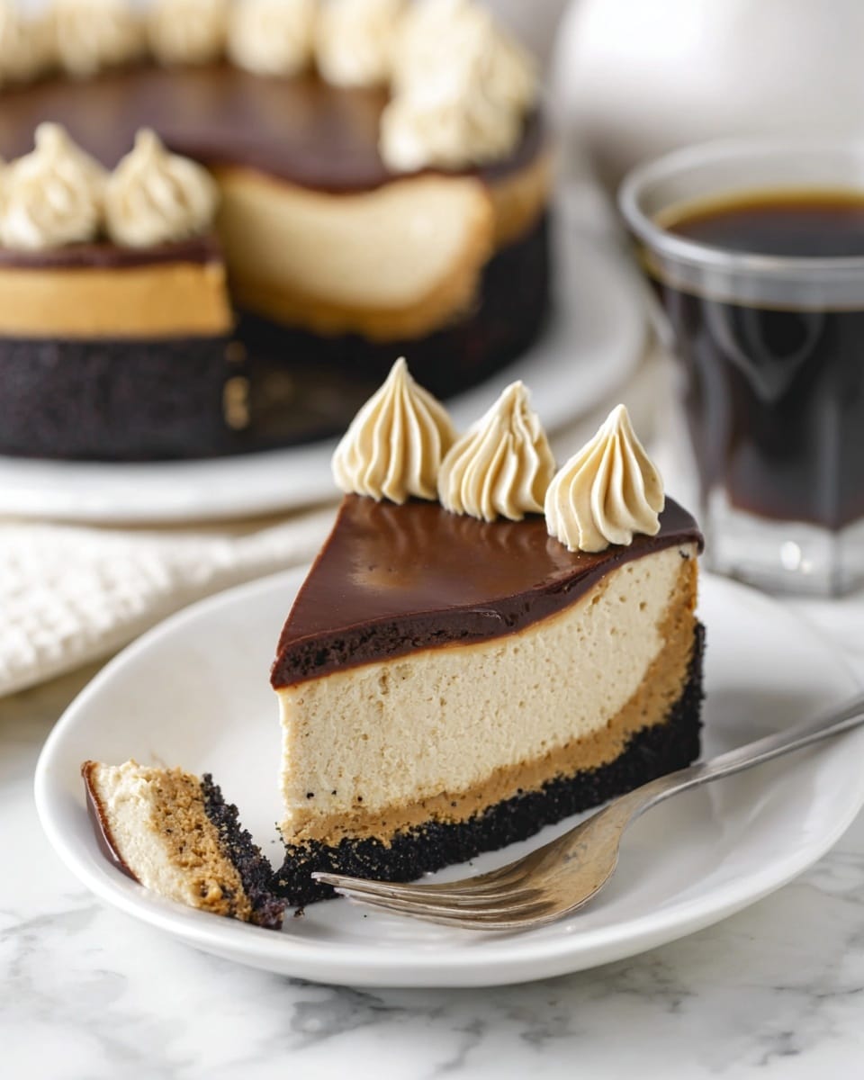 Creamy Coffee Cheesecake with Chocolate Ganache and Whipped Espresso Topping Recipe