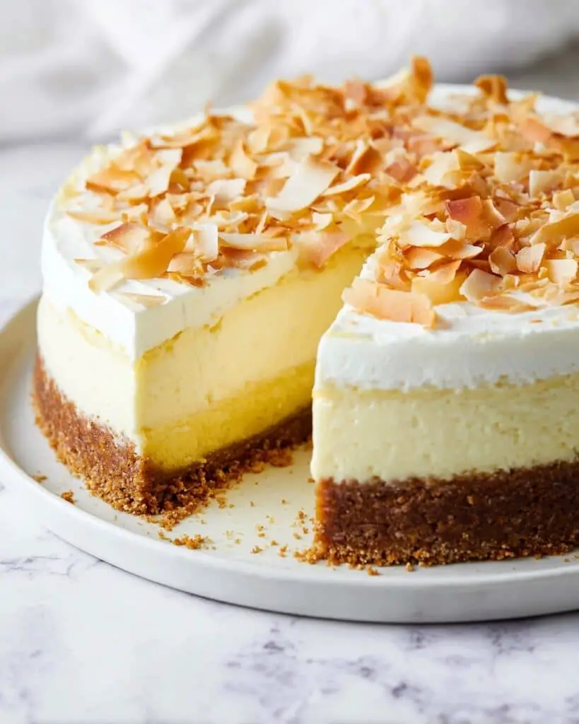 Coconut Cheesecake with Coconut Mousse and Toasted Coconut Chips Recipe