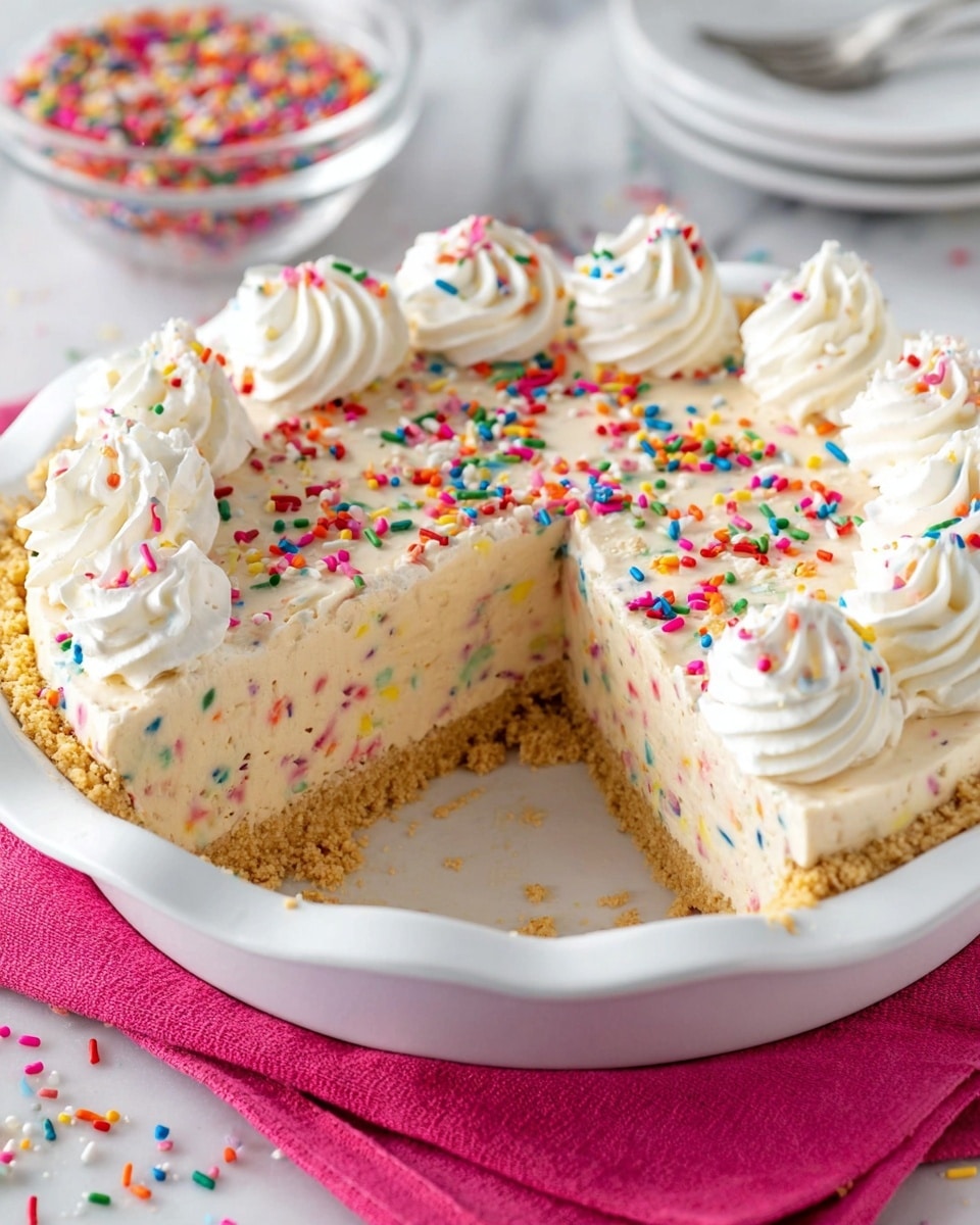 No Churn Cake Batter Ice Cream Pie Recipe