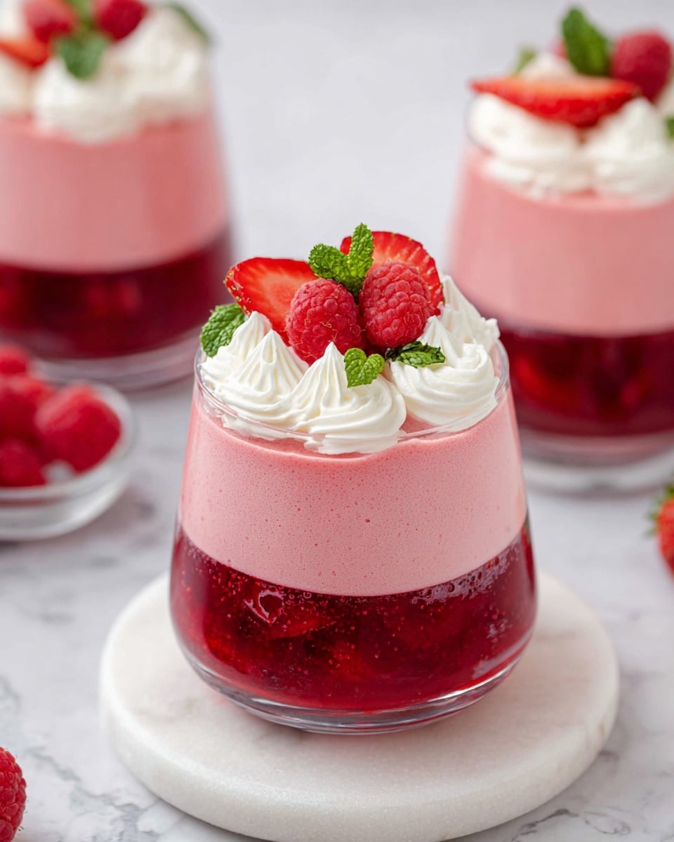 Creamy Raspberry Mousse with Raspberry Compote and Fresh Herb Garnish Recipe