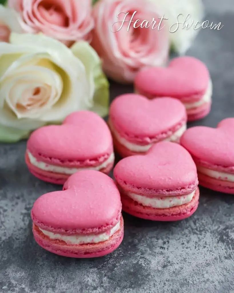 Heart-Shaped Strawberry Macarons with Vanilla Frosting Recipe