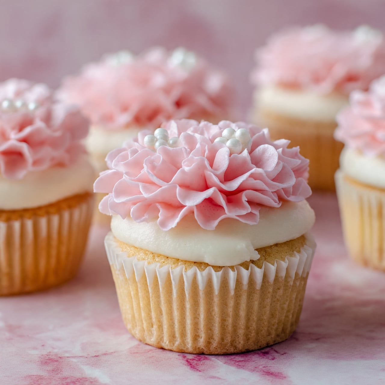 Hydrangea Cupcakes with Pink and White Buttercream Frosting Recipe
