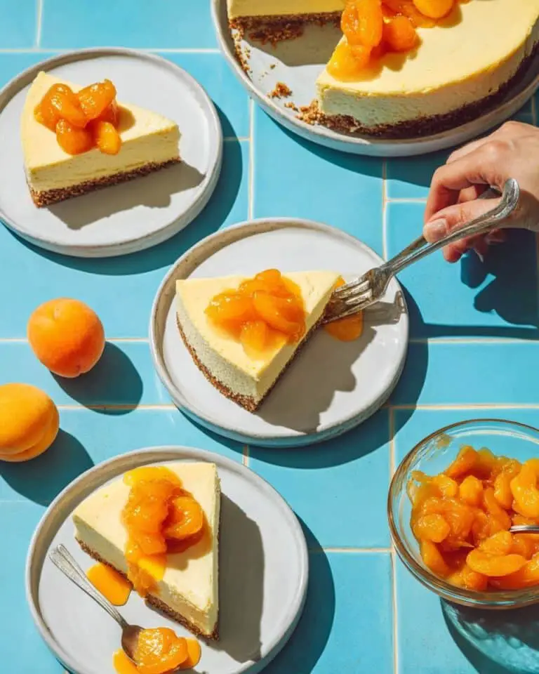 Greek Yogurt Cheesecake with Apricot, Vanilla, and Honey Compote Recipe