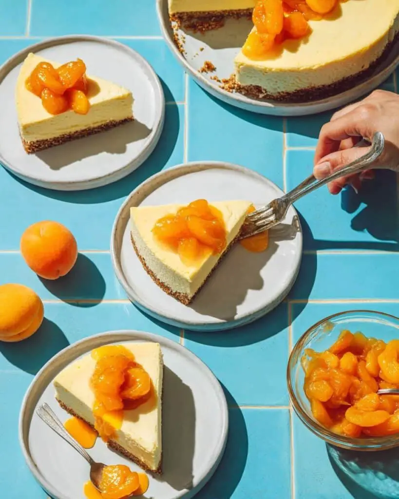 Greek Yogurt Cheesecake with Apricot, Vanilla, and Honey Compote Recipe