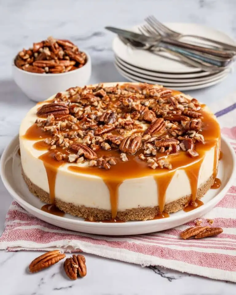 Sweet Potato Cheesecake with Salted Caramel Drizzle and Pecans Recipe