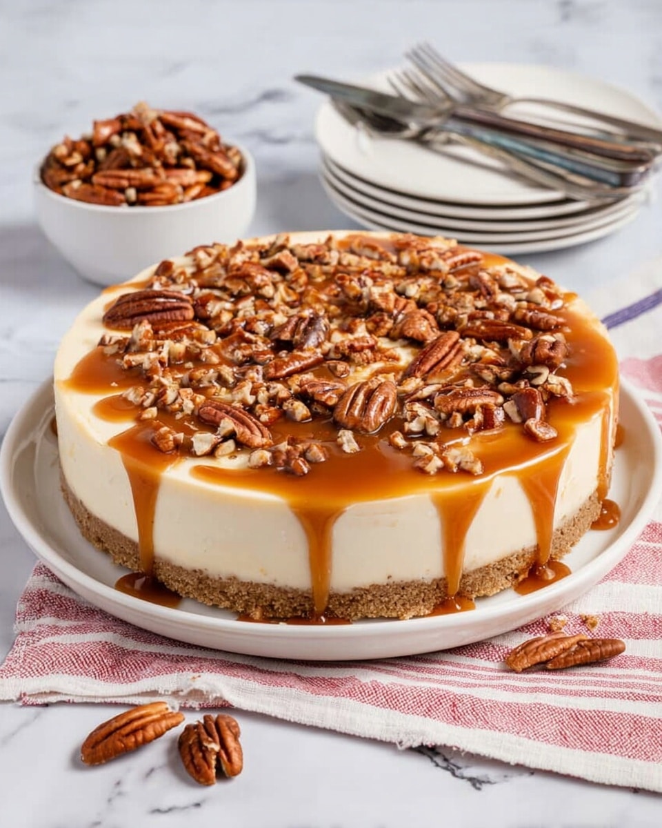 Sweet Potato Cheesecake with Salted Caramel Drizzle and Pecans Recipe