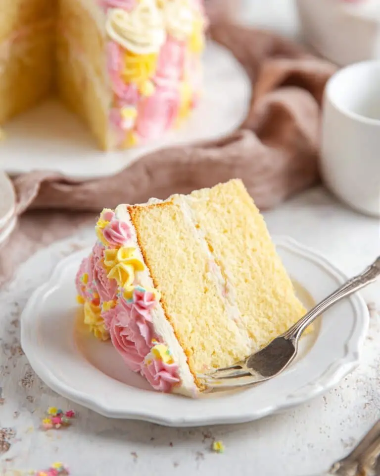 Fluffy Vanilla Cake with Homemade Buttercream Frosting Recipe