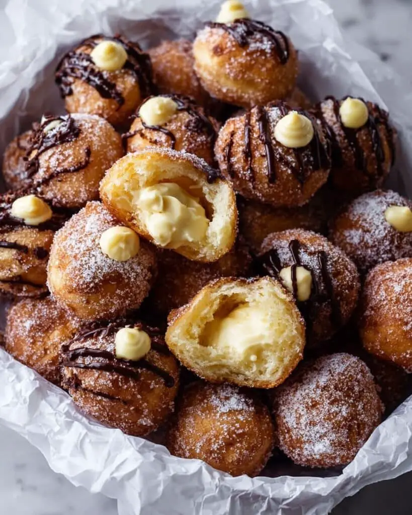 Vanilla Cream Filled Cabernet Hot Chocolate Snowball Doughnuts Recipe