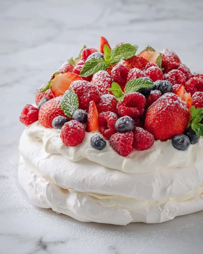 Classic Pavlova Cake with Fresh Berries and Whipped Cream Recipe