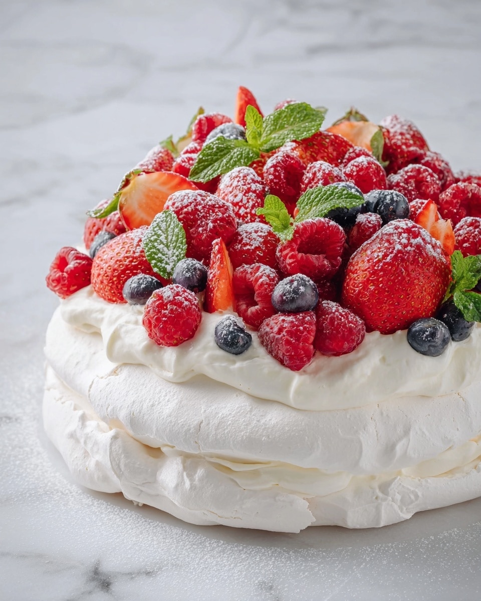 Classic Pavlova Cake with Fresh Berries and Whipped Cream Recipe