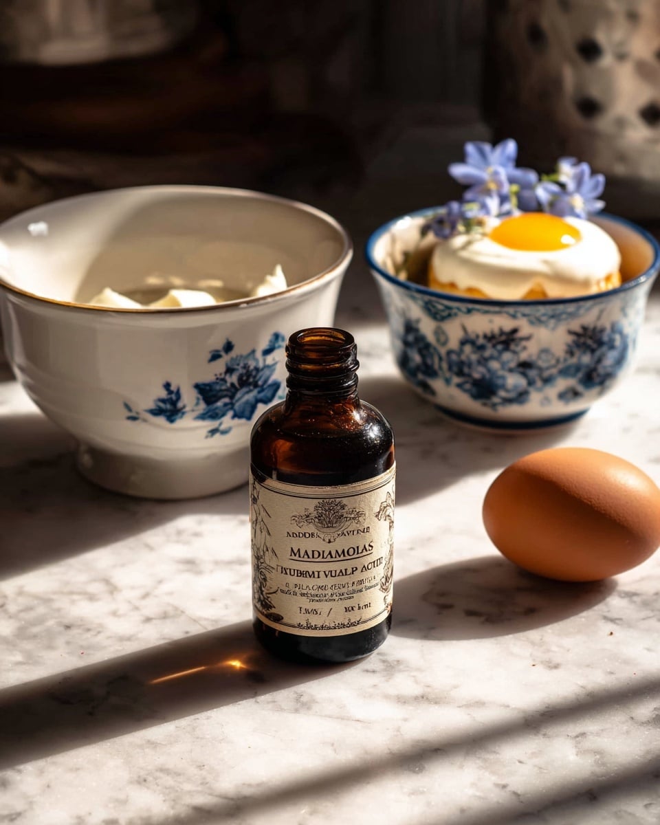 A small amber glass bottle labeled