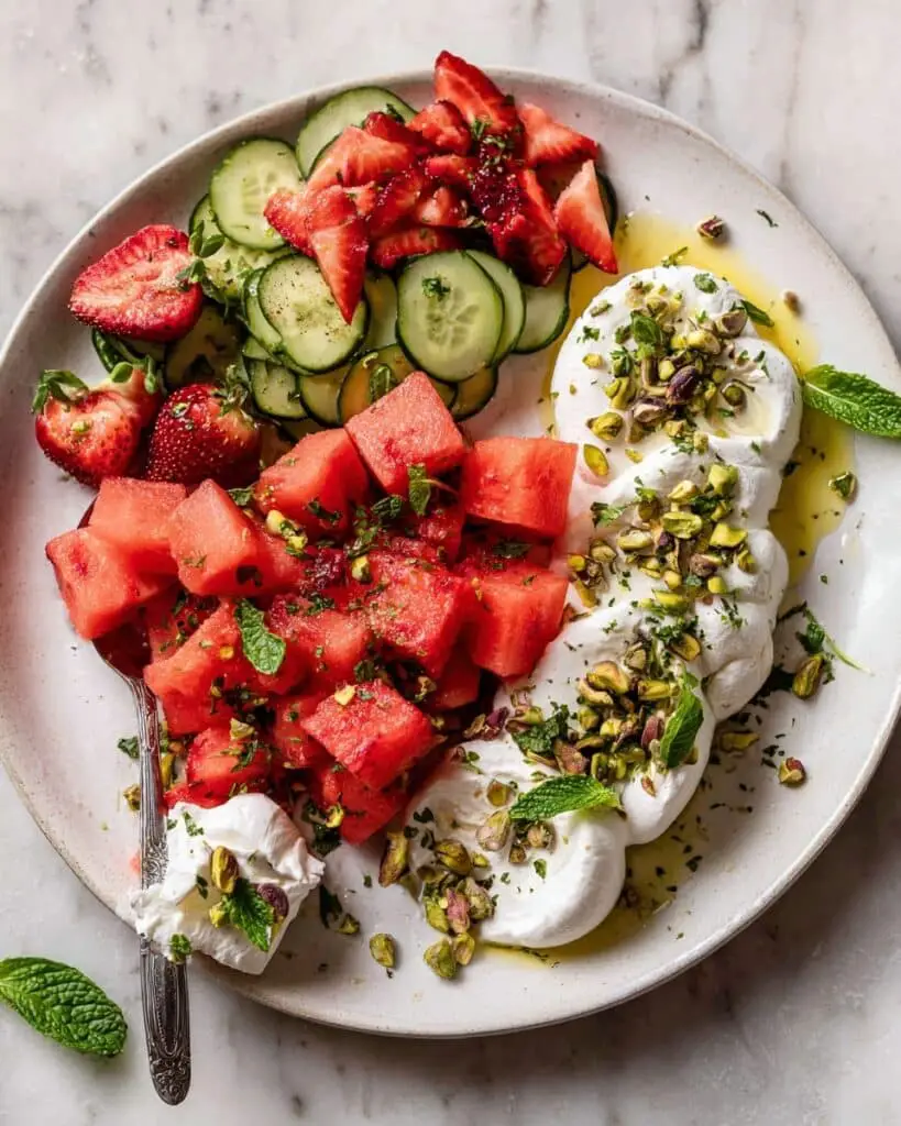 Strawberry Watermelon Salad with Burrata and Pistachios Recipe