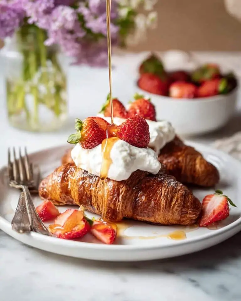 Baked Strawberry and Cream Stuffed Croissant French Toast Recipe