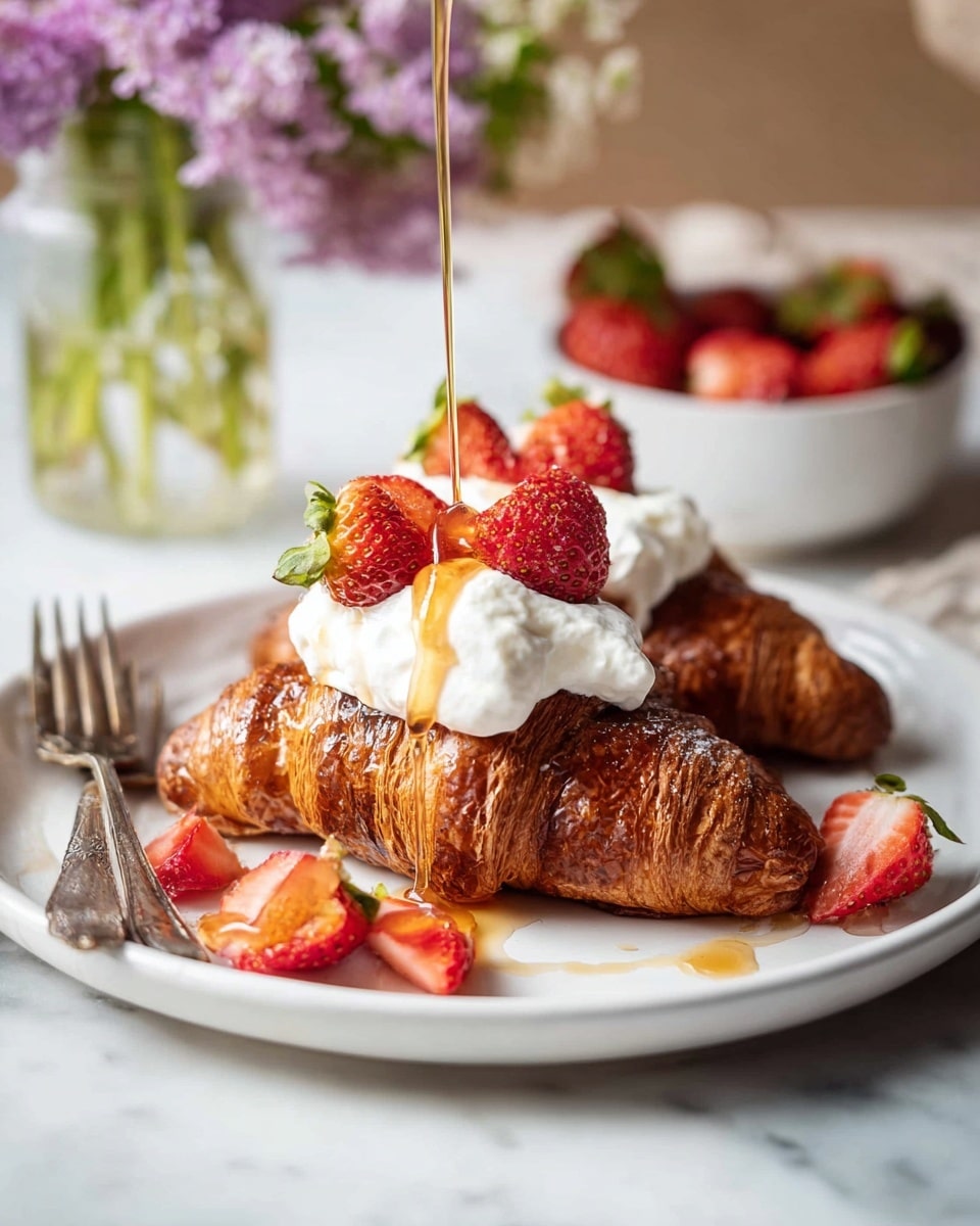 Baked Strawberry and Cream Stuffed Croissant French Toast Recipe
