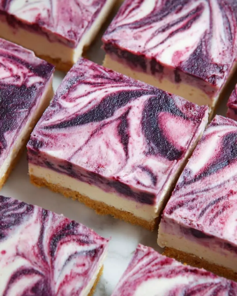 No Bake Blueberry Swirl Cheesecake Bars Recipe