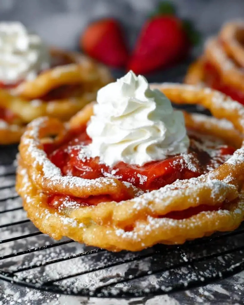 Funnel Cake with Homemade Strawberry Sauce Recipe