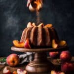Peach Cobbler Pound Cake with Salted Honey Caramel and Flambéed Bourbon Peaches Recipe