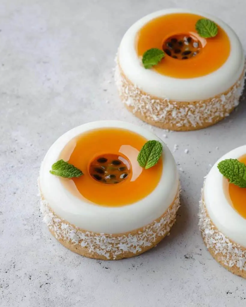 Coconut Passion Fruit Panna Cotta with Shredded Coconut and Sable Cookies Recipe