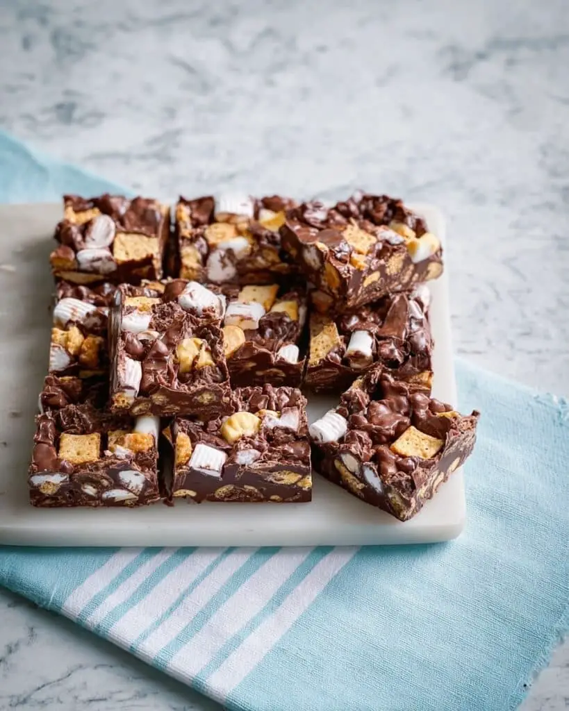 Chocolate Rocky Road with Crunchie Bars, Marshmallows, and Raisins Recipe