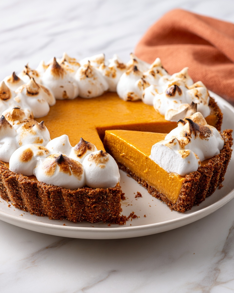 A round orange pie with a smooth texture sits on a white plate, resting on a brown cloth atop a white marbled surface. The pie has a thick crust around the edges and is decorated with small dollops of white cream, some slightly browned on top, scattered unevenly near the center and edges. A slice is cut from the pie, and a piece of this orange filling is held up on a fork by a woman's hand, showing its dense and creamy texture. The background is softly blurred, emphasizing the pie and the forkful in the foreground. photo taken with an iphone --ar 4:5 --v 7