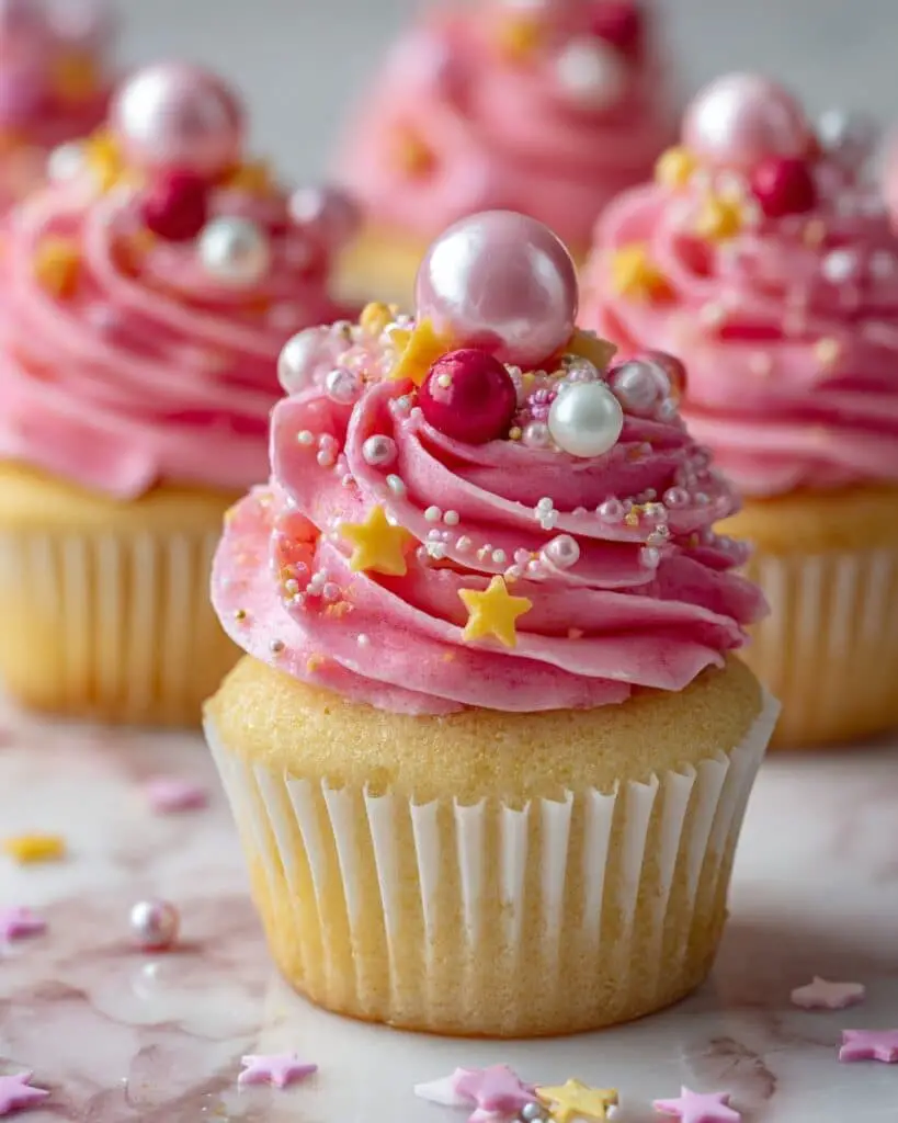 Mini Vanilla Cupcakes with Hot Pink Vanilla Buttercream Frosting Recipe