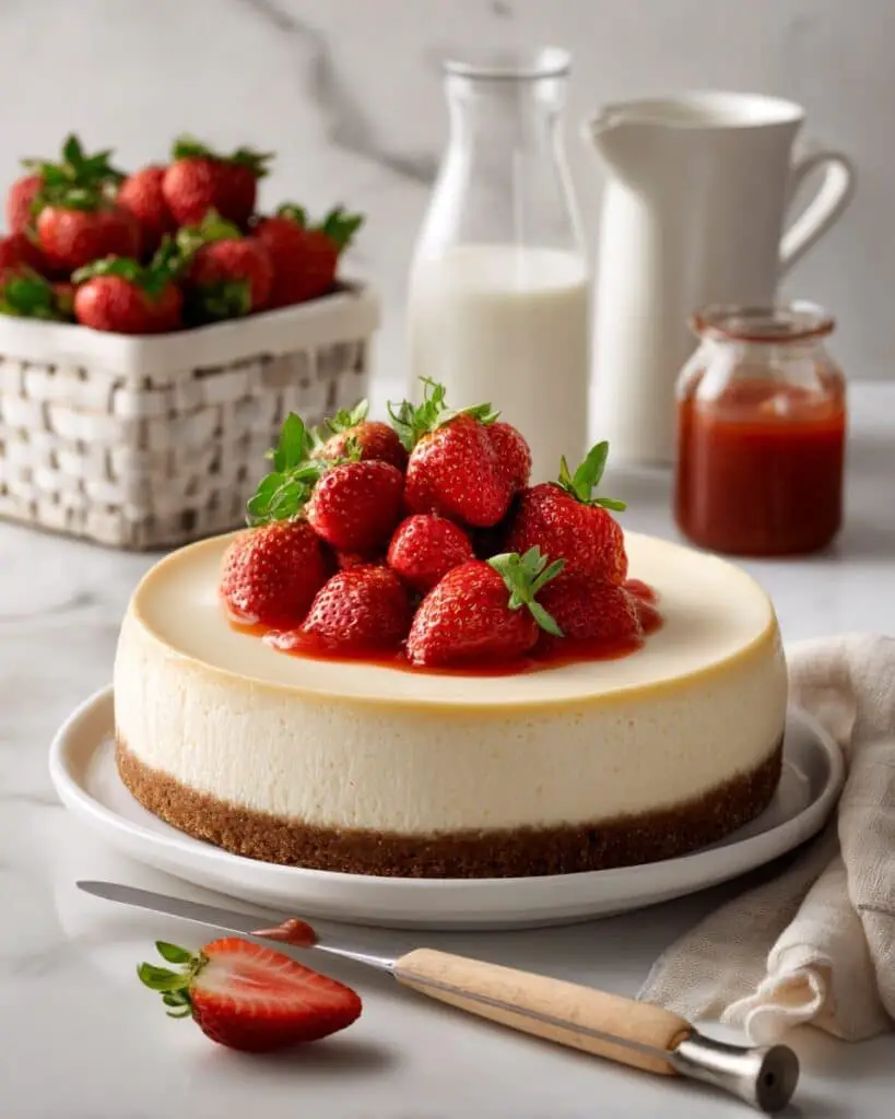 Classic New York Cheesecake with Fresh Strawberry Sauce Recipe