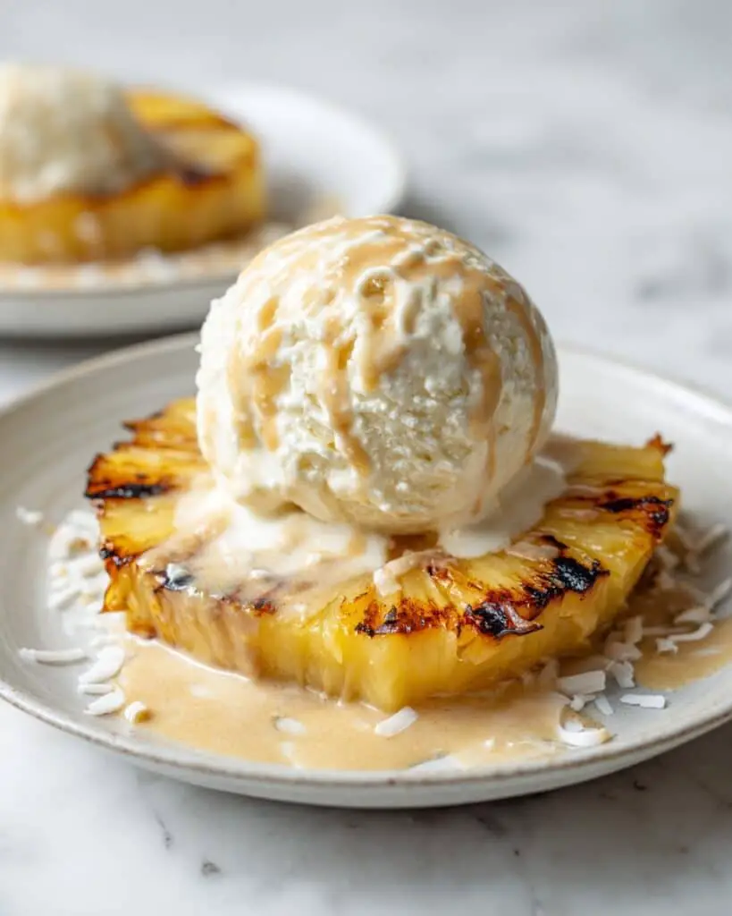 Grilled Pineapple Sundaes with Coconut Rum Caramel Sauce Recipe