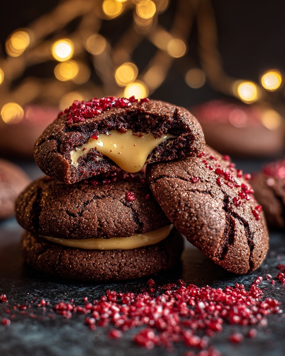 Chocolate Hazelnut and Caramel Stuffed Brownie Cookies with Pomegranate Sugar Recipe