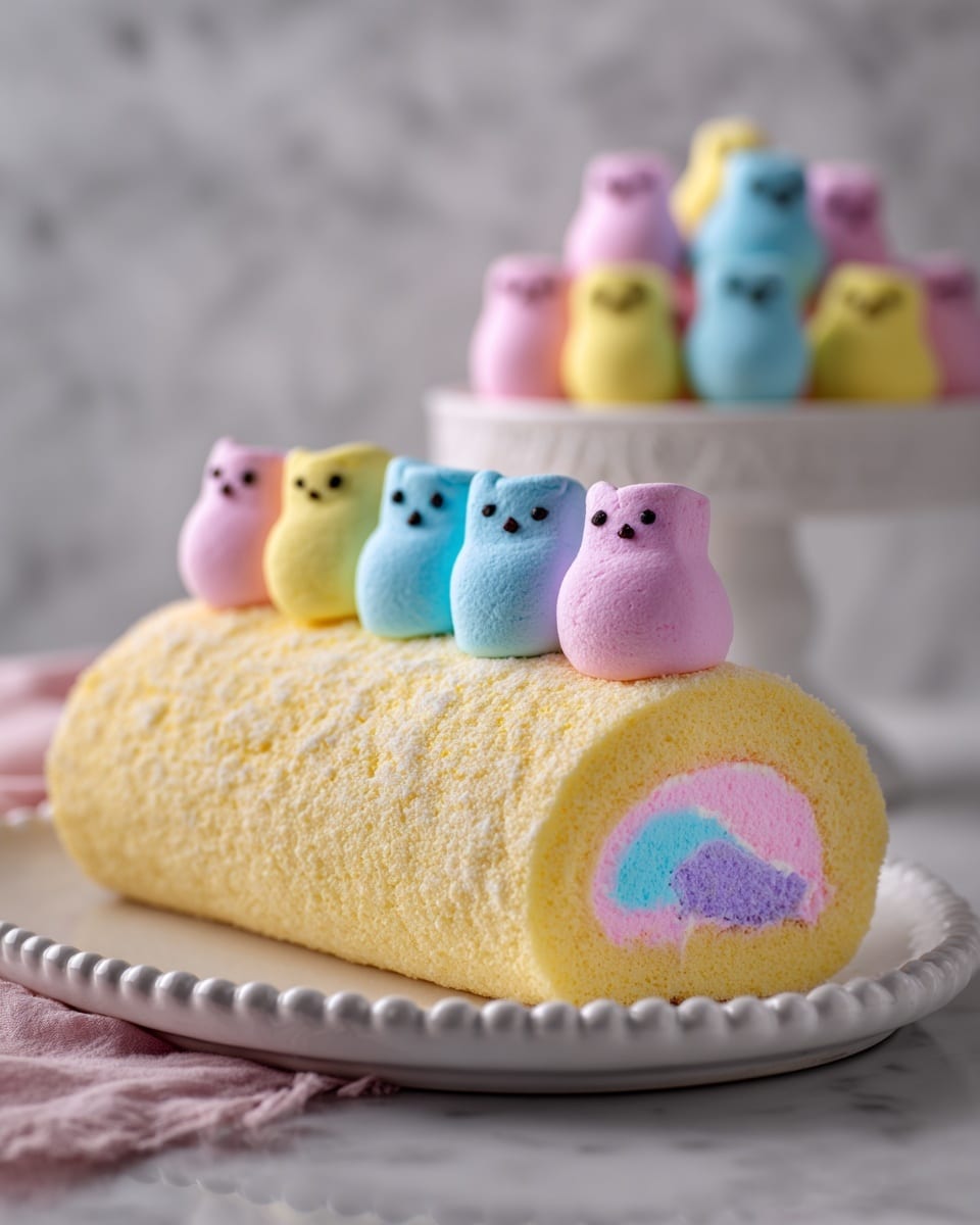 Easter Cake Roll with Colorful Buttercream and Marshmallow Peeps Recipe
