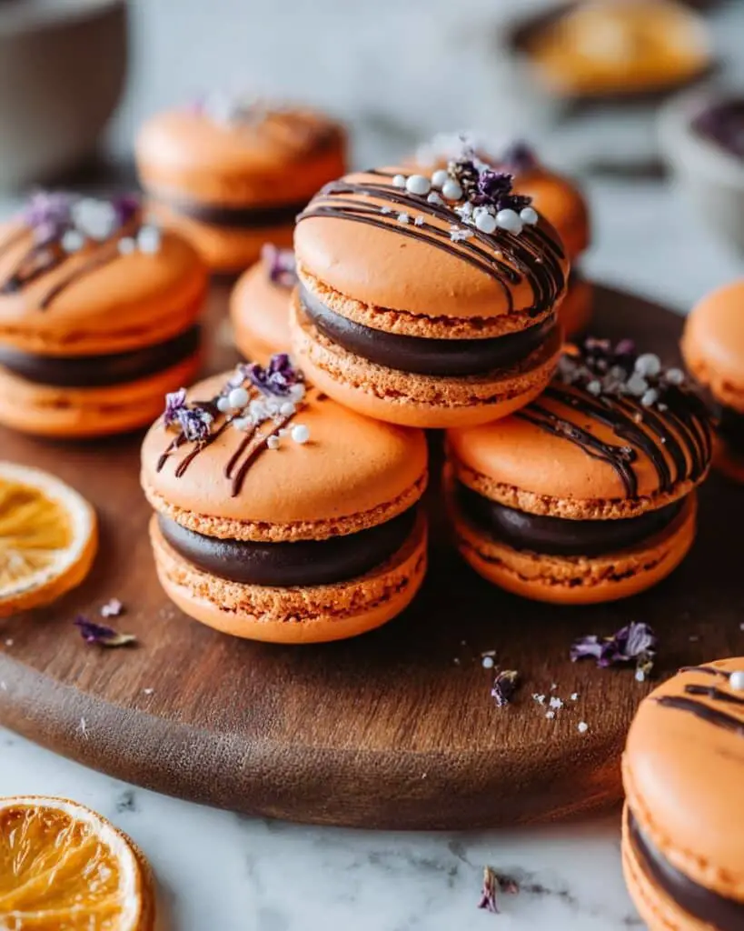 Orange Macarons with Orange Curd and Dark Chocolate Ganache Recipe