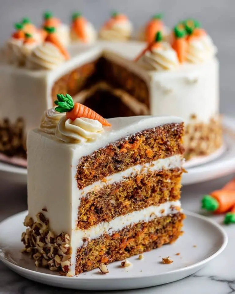 Creamy Carrot Cake with Flourish of Walnuts and Colorful Carrot Decorations Recipe