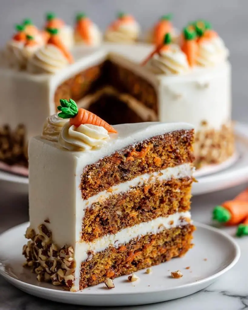 Creamy Carrot Cake with Flourish of Walnuts and Colorful Carrot Decorations Recipe