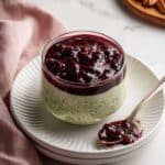 Matcha Pudding with Raspberry Coulis and Coconut Garnishes Recipe