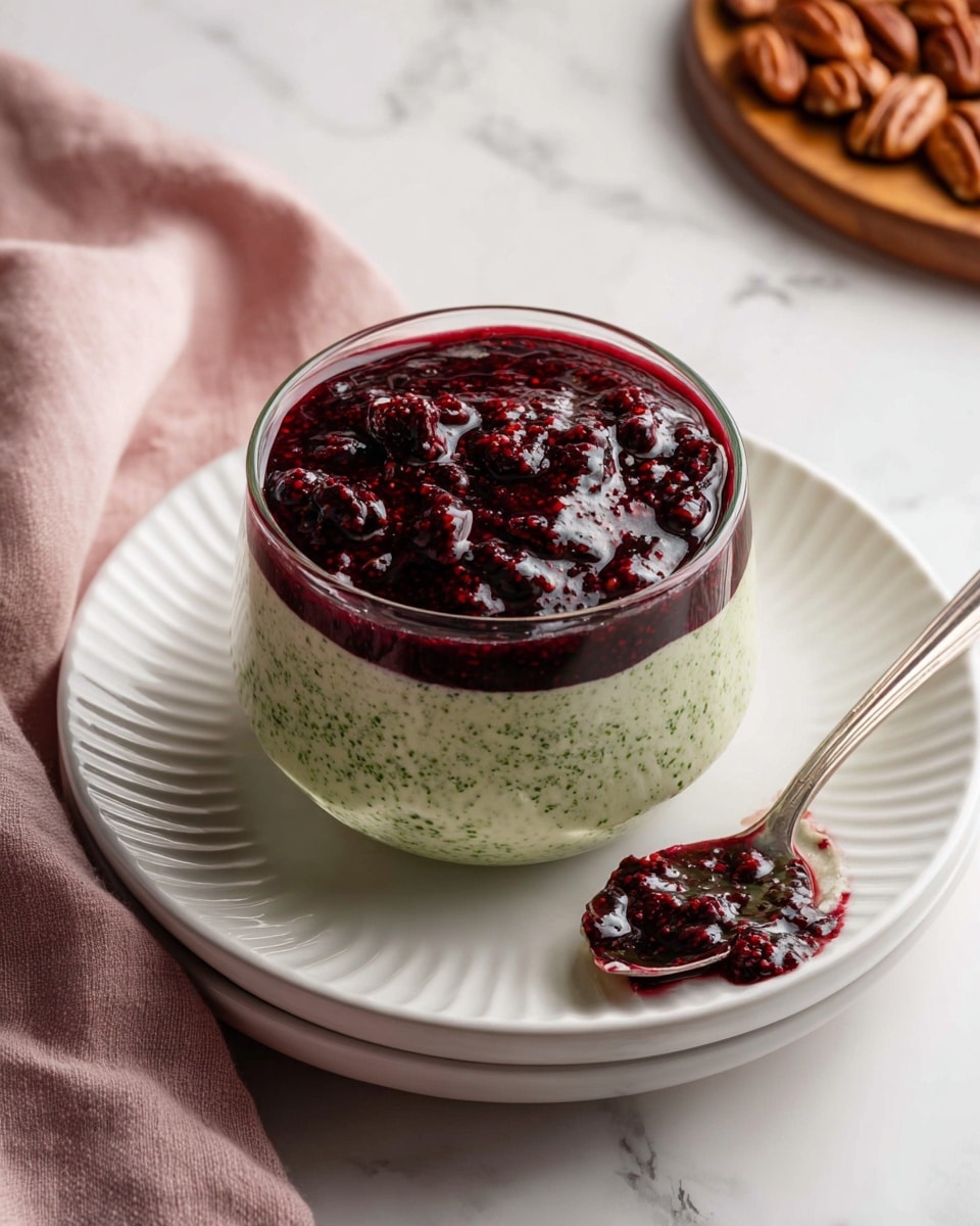 Matcha Pudding with Raspberry Coulis and Coconut Garnishes Recipe