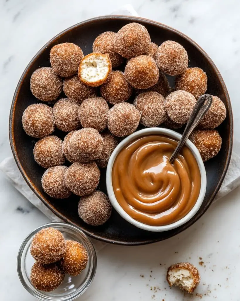 Air Fryer Churro Donut Holes with Caramel Sauce Recipe