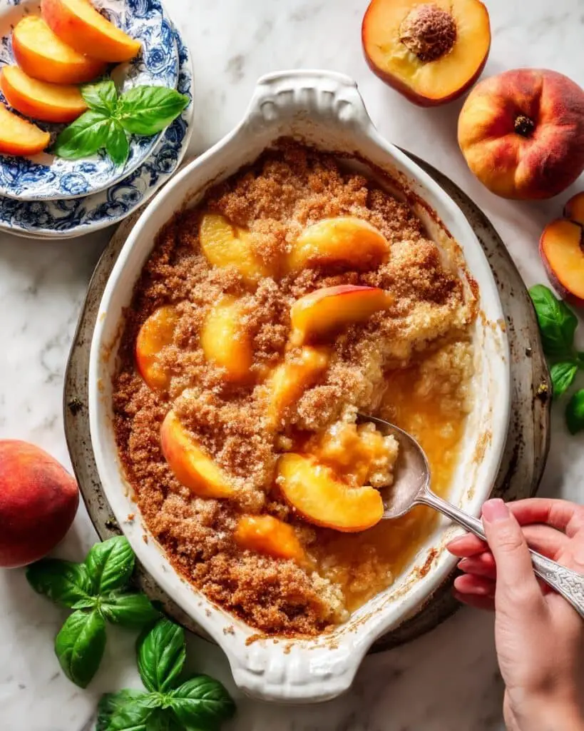 Southern Peach Cobbler with Fresh Peaches and Basil Recipe